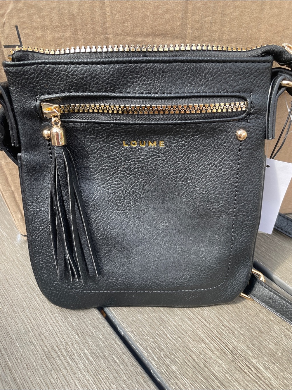 LOUHE Black Leather Crossbody with Tassel Accent